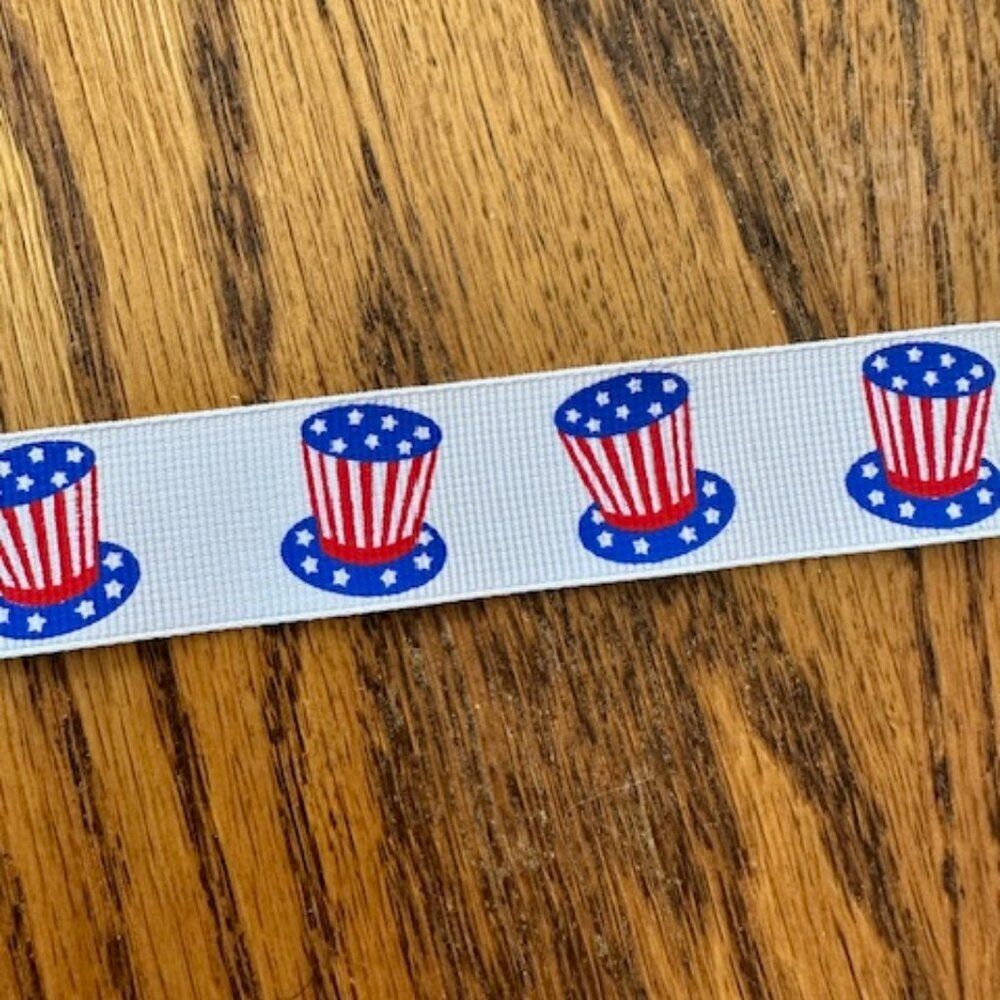 White Grosgrain Ribbon with Red, White and Blue Hat    78R8202